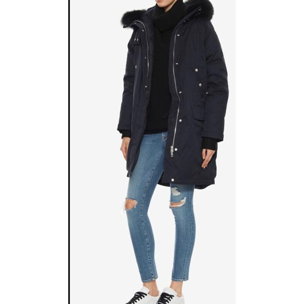 Rag & Bone Goose Down Puffer Coat S Oversized Parka Black Fur Hood Puffy Jacket